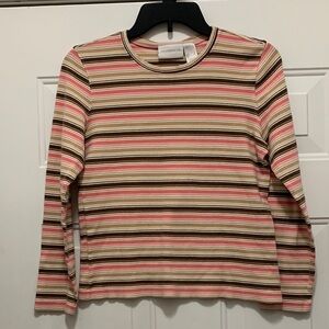 4/$10 Liz Claiborne Cotton Multicolor Striped Ribbed Long Sleeve Top Size Small